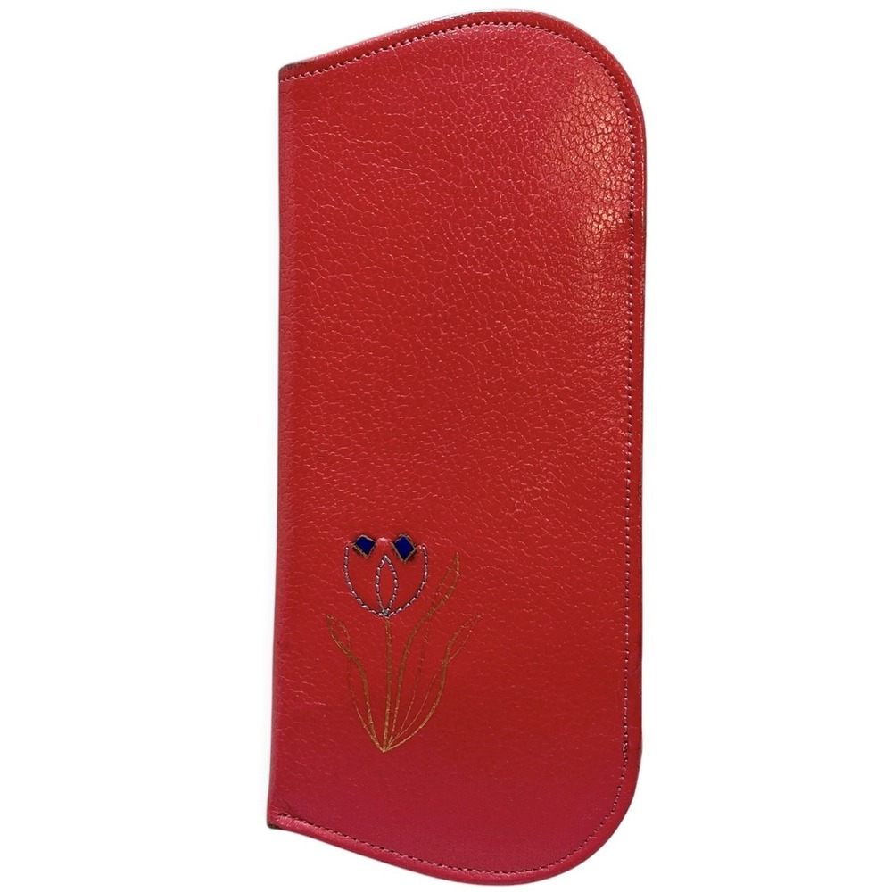 Vintage Coral PRINCESS GARDNER Leather Eyeglass Case Glasses Holder Tulip Floral